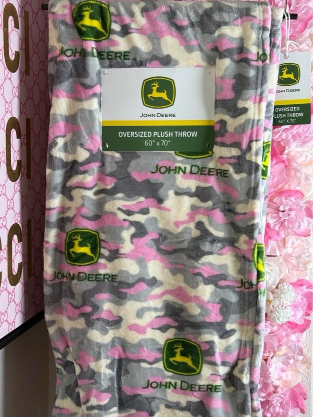 John Deere Pink Camo Oversized Plush Throw Blanket 60 x 70
